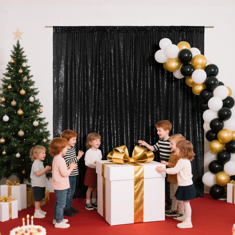 SquarePie Sequin Backdrop 10FT x 10FT Black Curtain Background for Halloween Wedding Party Decoration - Image 5